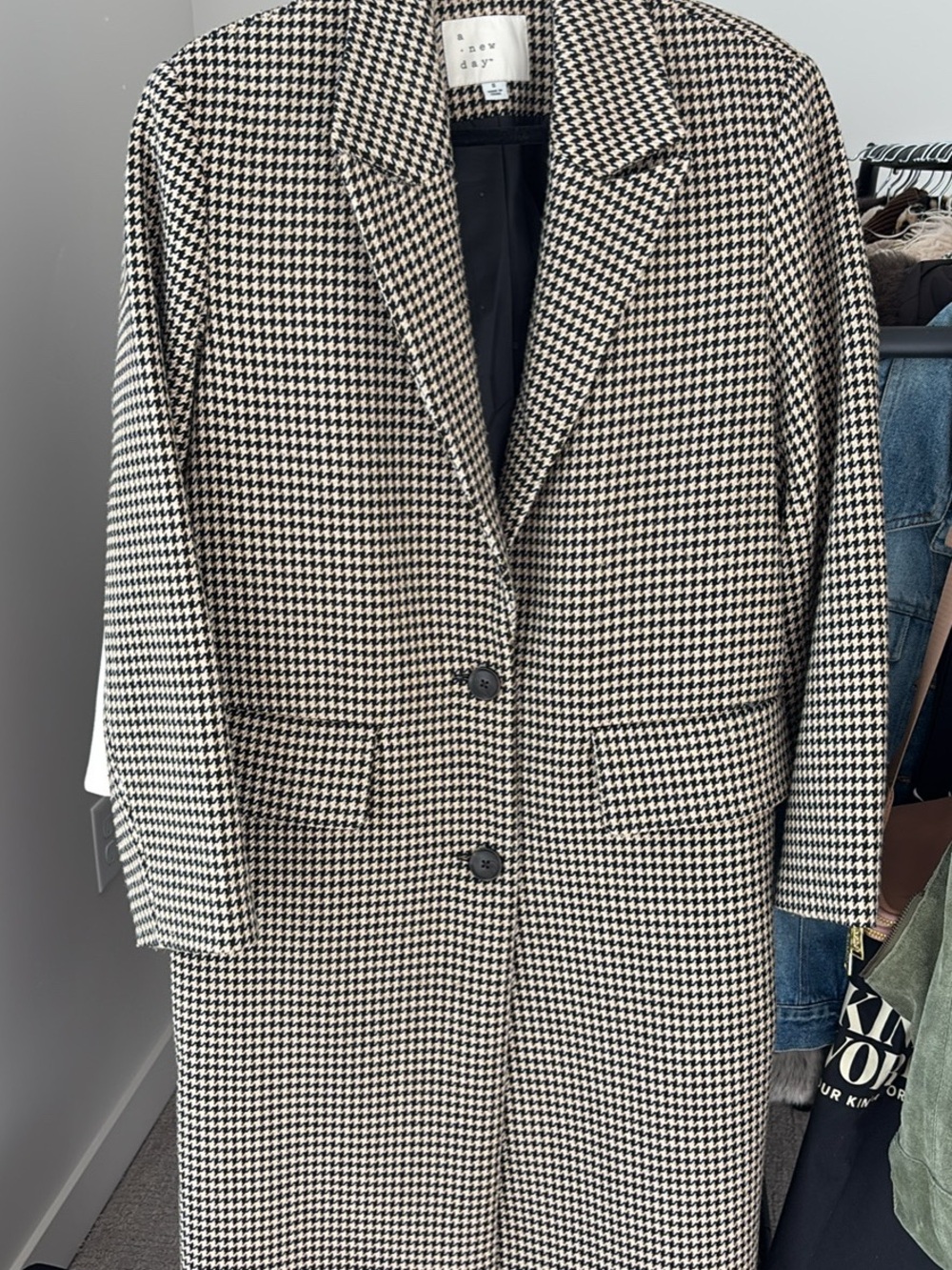 a new day Black and White Houndstooth Long Blazer
